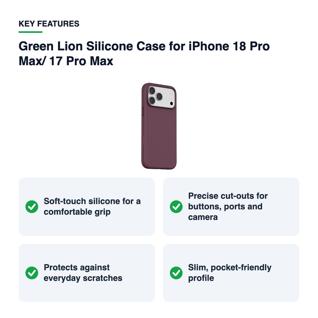 Key features – Green Lion Silicone Case for iPhone 18 Pro Max/ 17 Pro Max – Burgundy