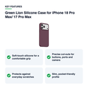 Key features – Green Lion Silicone Case for iPhone 18 Pro Max/ 17 Pro Max – Burgundy
