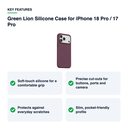 Key features – Green Lion Silicone Case for iPhone 18 Pro / 17 Pro – Burgundy