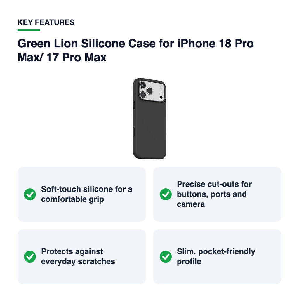Key features – Green Lion Silicone Case for iPhone 18 Pro Max/ 17 Pro Max – Black