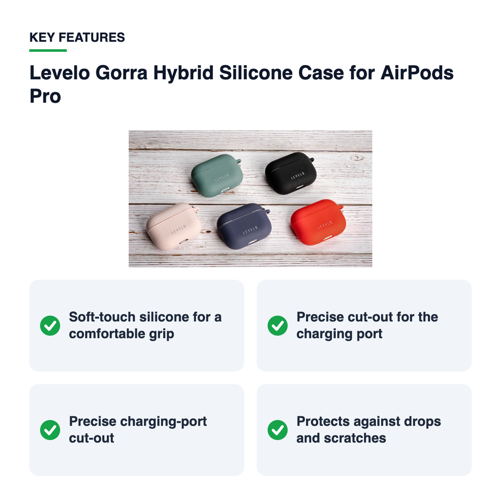 Key features – Levelo Gorra Hybrid Silicone Case for AirPods Pro