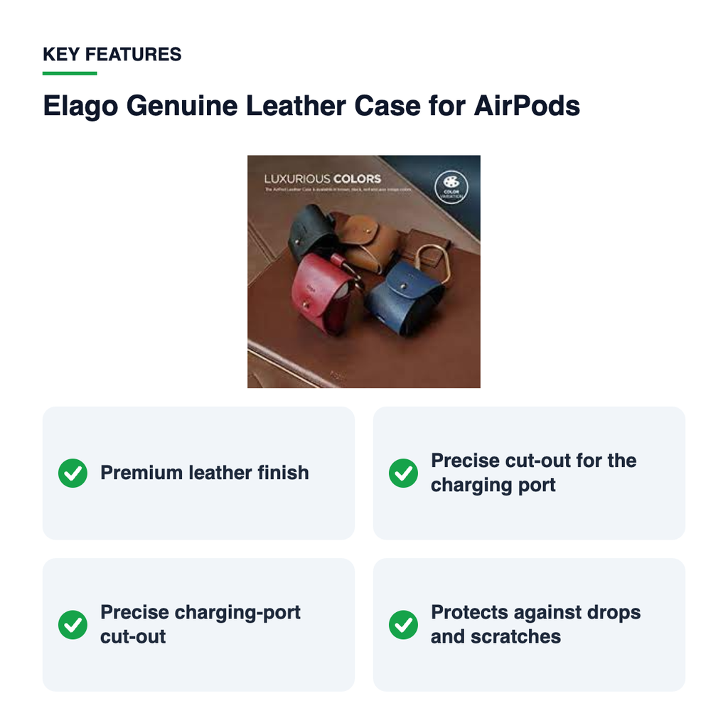 Key features – Elago Genuine Leather Case for AirPods