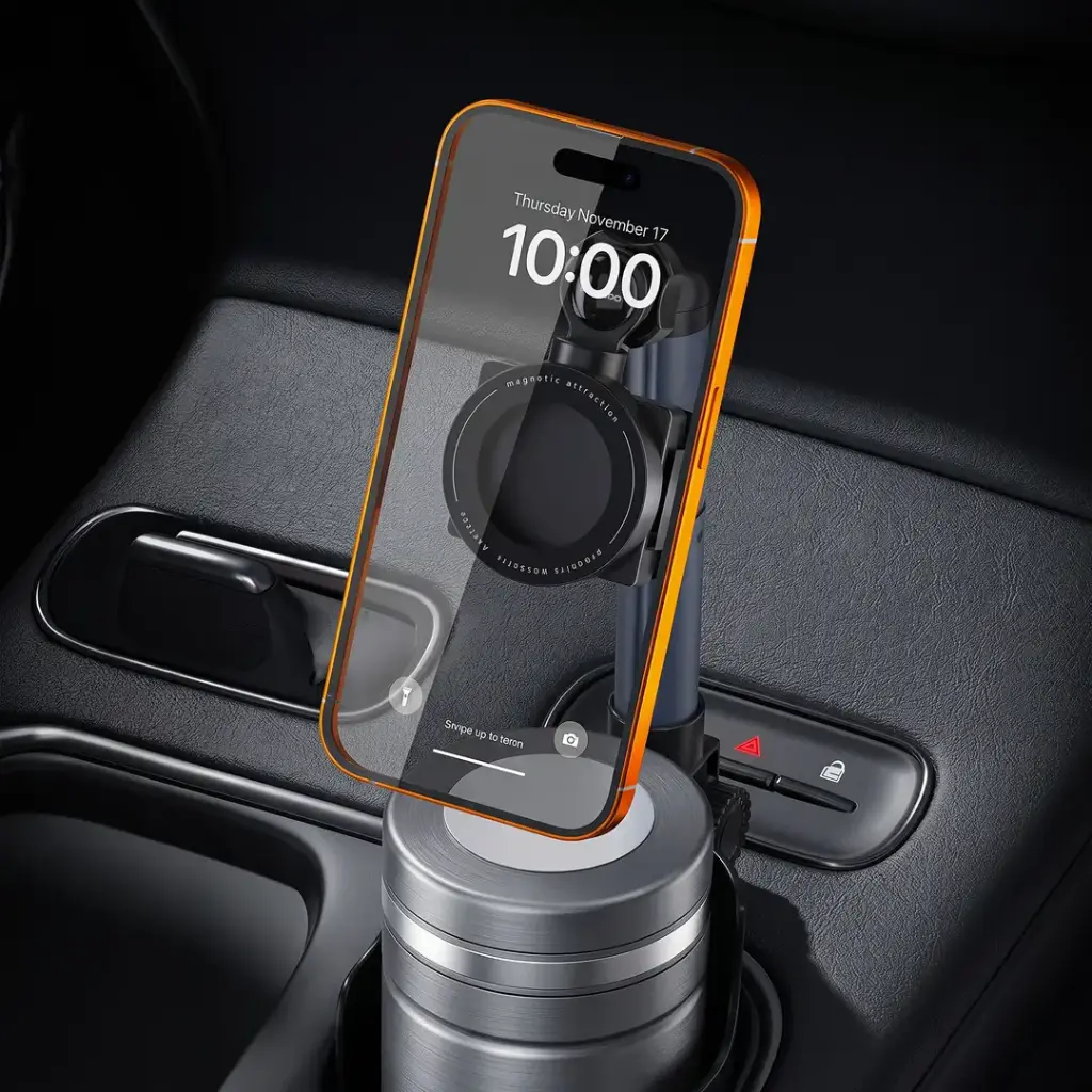 Porodo KAIRO 2-in-1 Car Cup Holder & Phone Mount – Black3.webp
