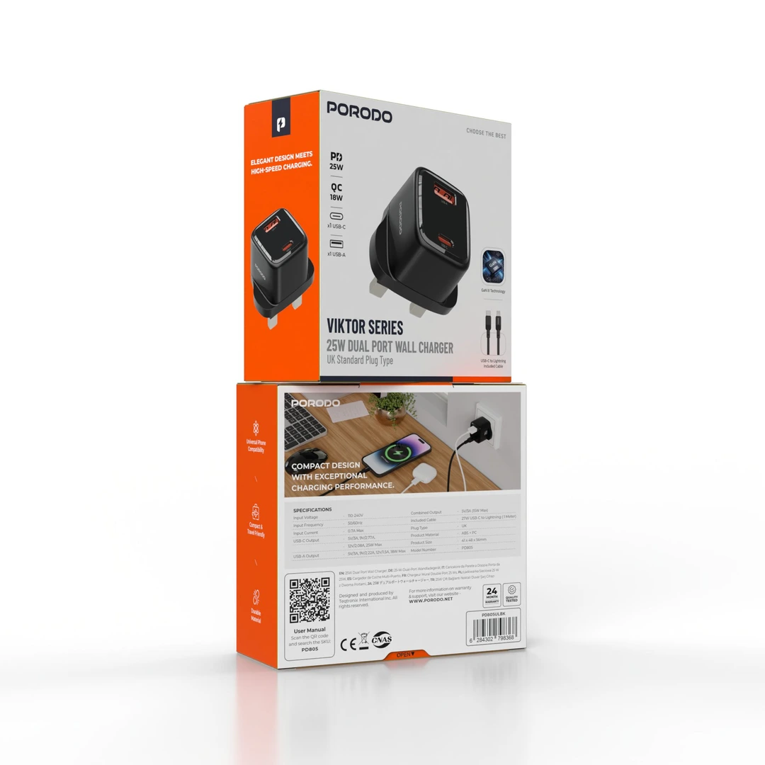 PD805ULBK - Viktor 25W Charger and Lightning Cable Packaging