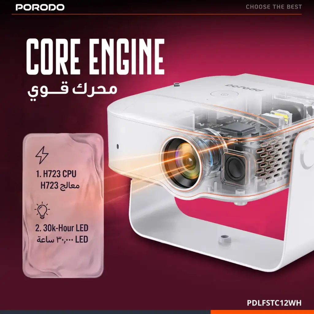 Porodo Lifestyle Smart Android Projector 150 Lumens White3.webp