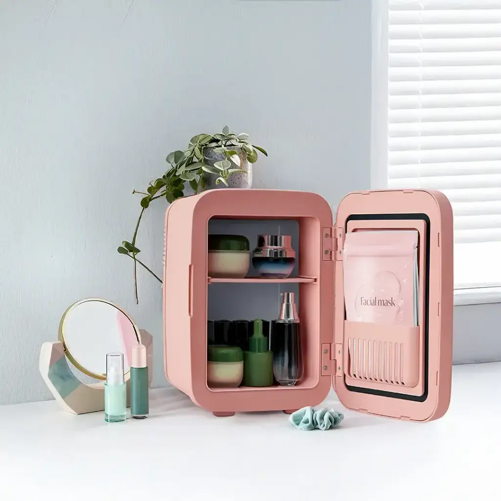Porodo Frostlite Cooling Mini Makeup Fridge with Led Mirror - Pink.webp