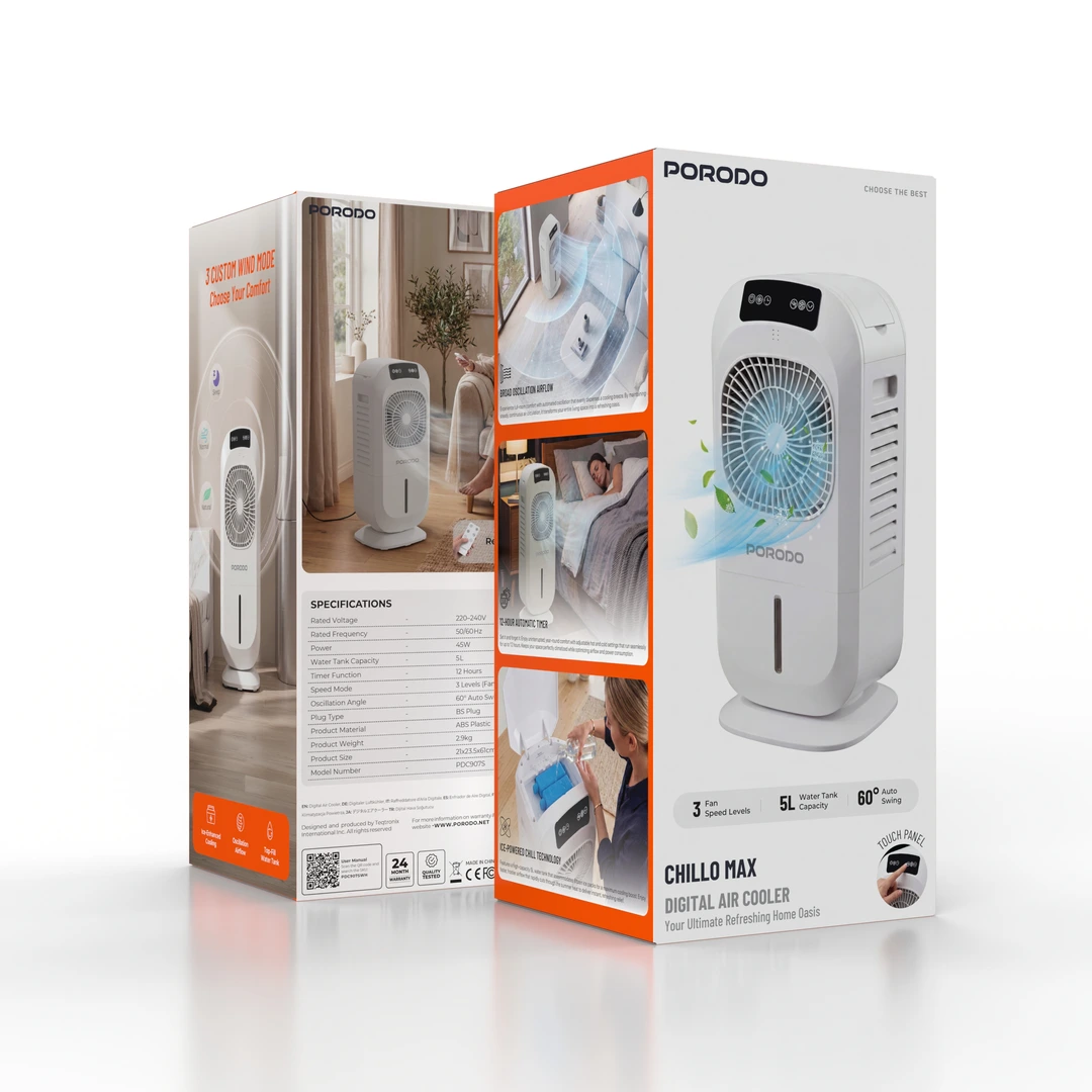 Porodo Chillo Max 5L Digital Air Cooler - White - View 2