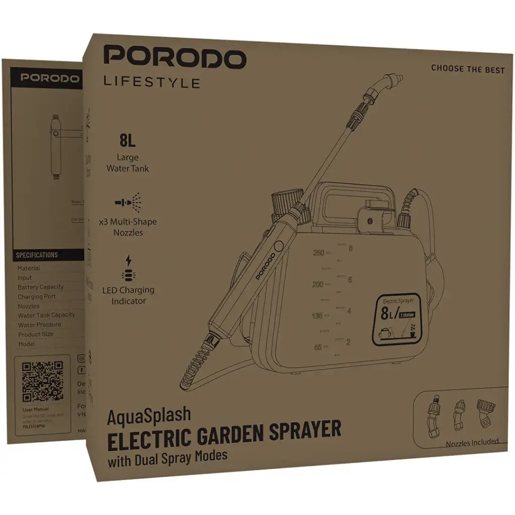 Porodo Lifestyle AquaSplash 8L Electric Garden Sprayer - Orange - View 5