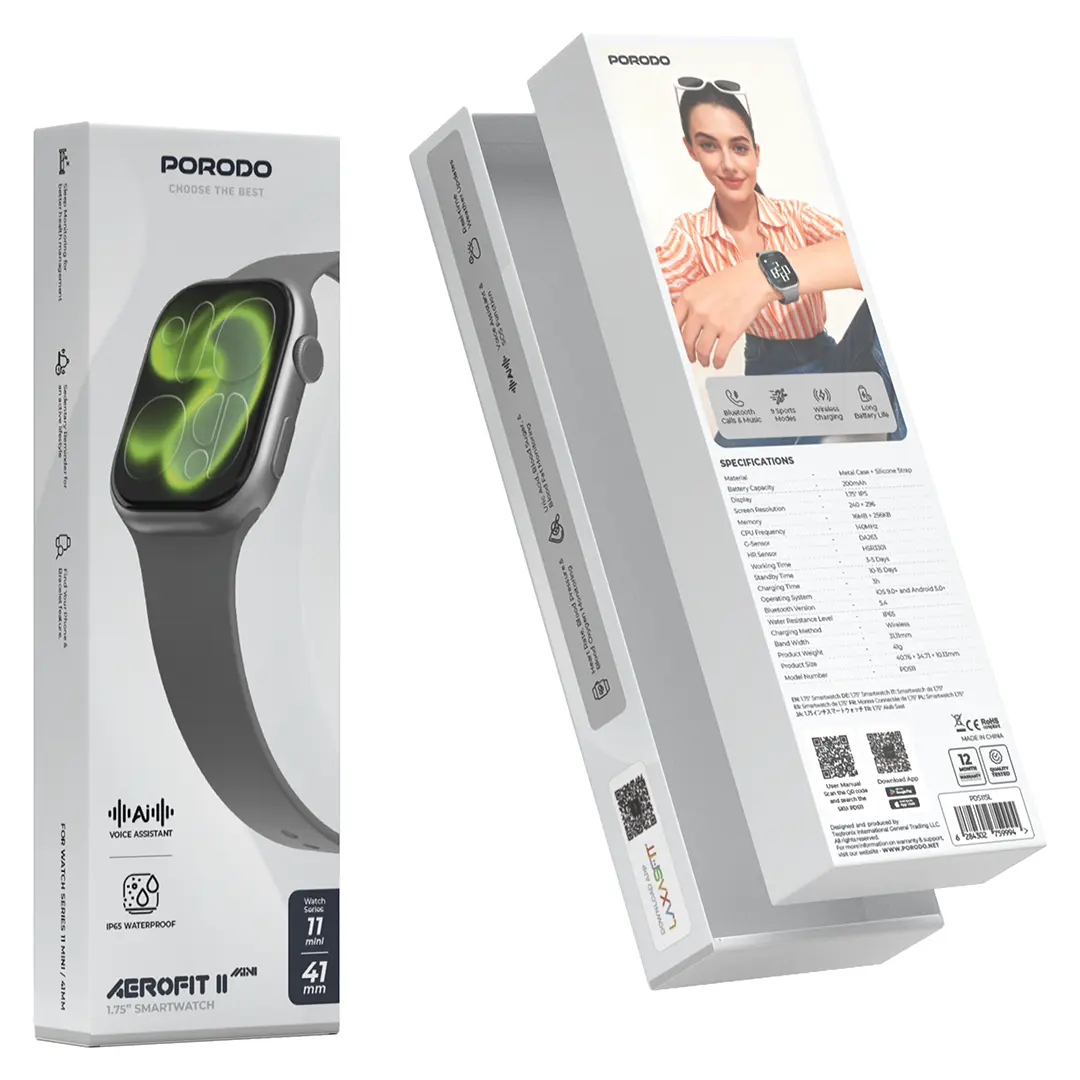 Porodo AeroFit II Mini 41mm Smartwatch - Silver - View 2