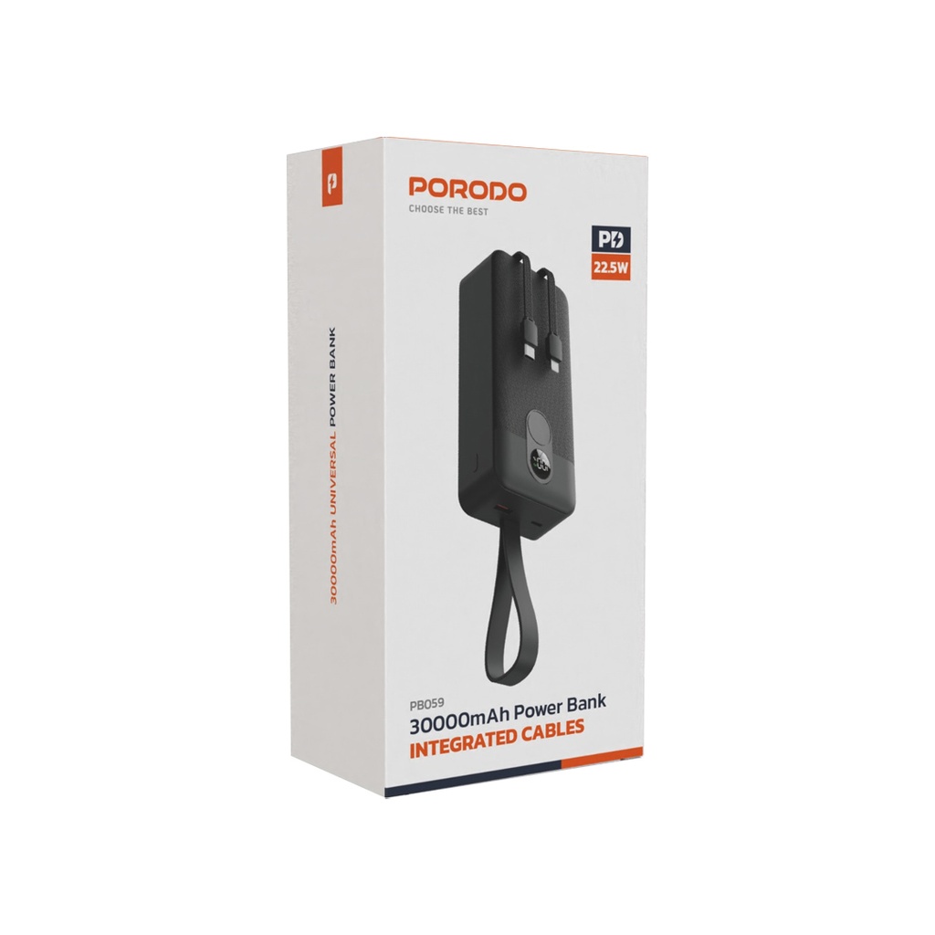 Porodo 30000mAh Power Bank with Digital Display & USB-C/Lightning Cables - View 2