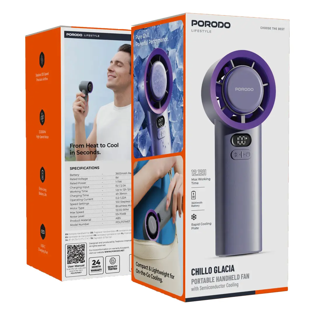 Porodo Lifestyle Chillo Glacia Handheld Cooling Fan - Grey - View 2
