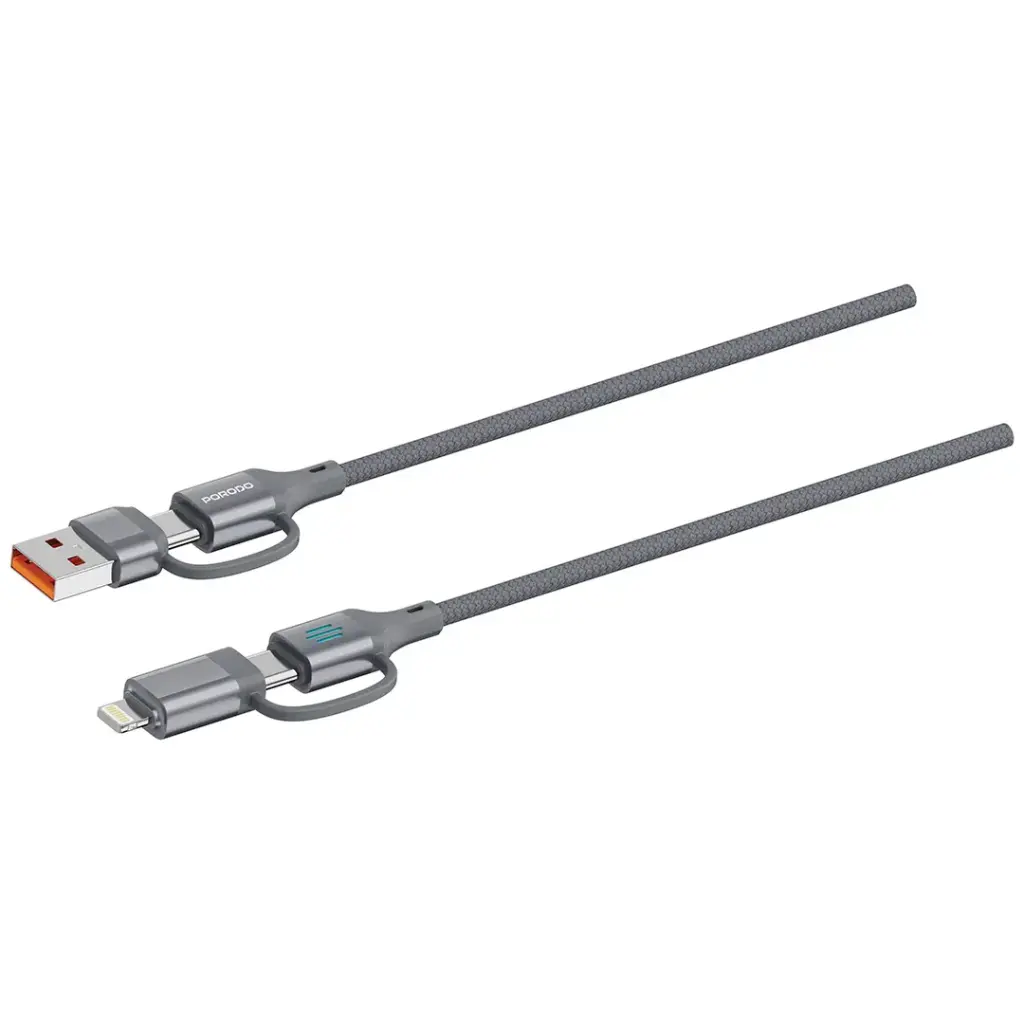 Porodo 4-in-1 240W Charging & Data Cable, 1m - Grey - View 2