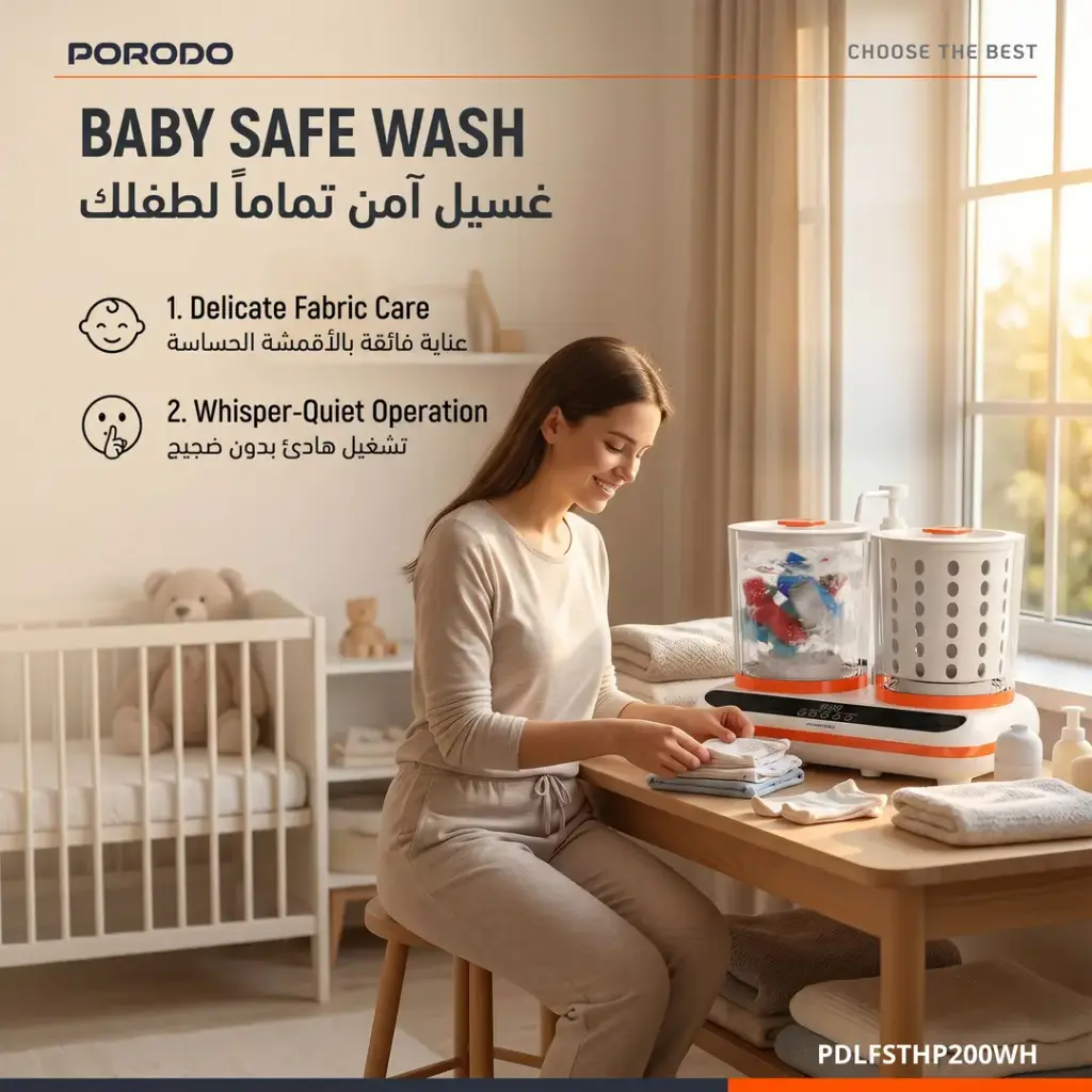 Porodo Lifestyle Launder Twin 2 × 2L Portable Mini Washer - White - View 4