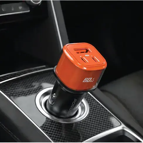 Porodo Averin 60W USB-A & Dual USB-C Car Charger - Orange - View 2