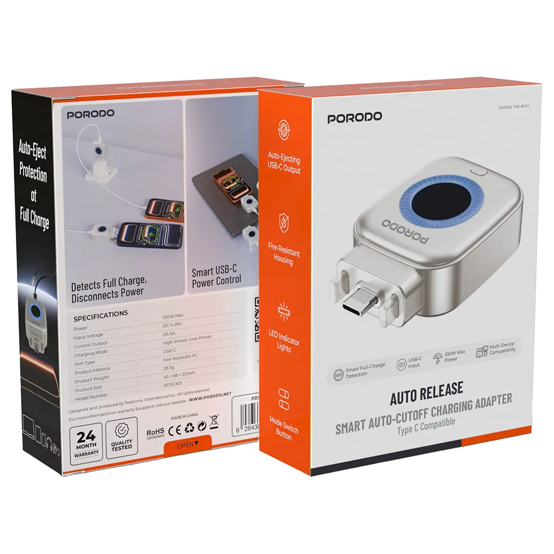 Porodo Auto-Release Smart Cutoff Charging Adapter - View 2