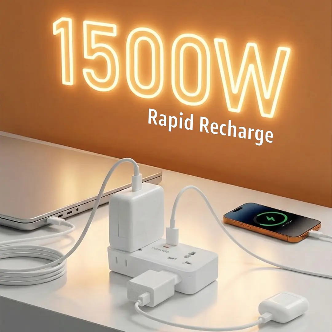 Porodo Plex 1500W Universal Adapter - White - View 3