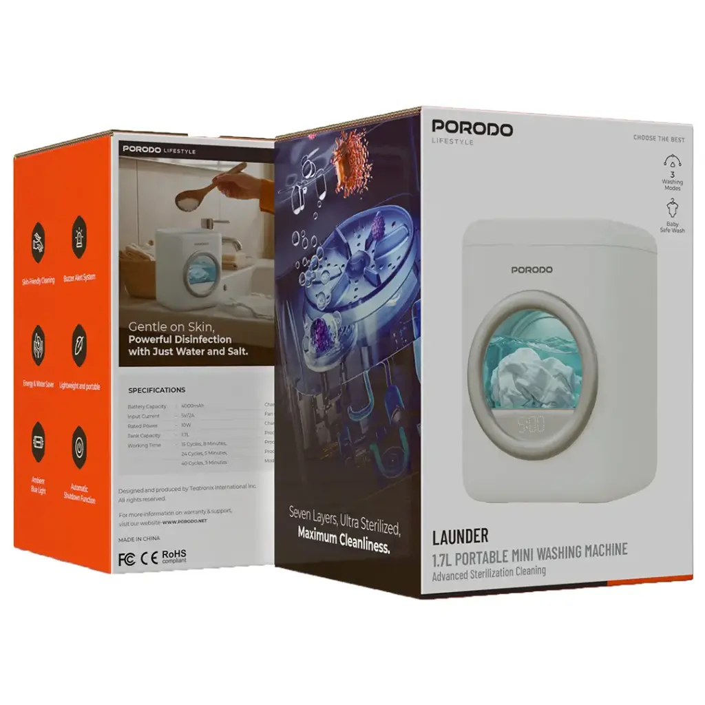 Porodo Lifestyle Launder 1.7L Portable Mini Washing Machine - View 2