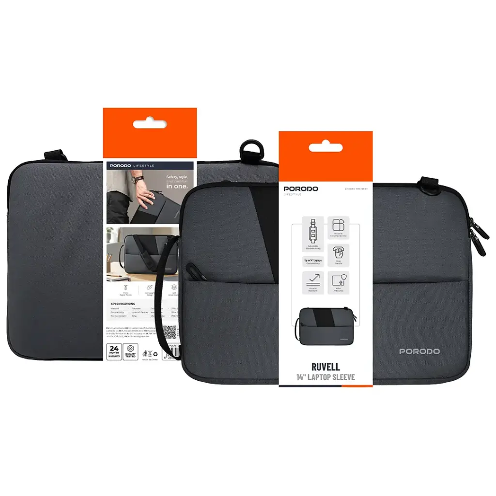 Porodo Lifestyle Ruvell 14-Inch Laptop Sleeve - Grey - View 2