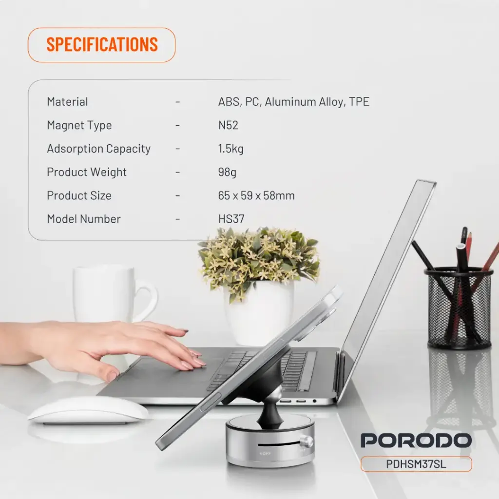 Porodo Multi-Surface MagSafe Phone Mount - Silver - View 2