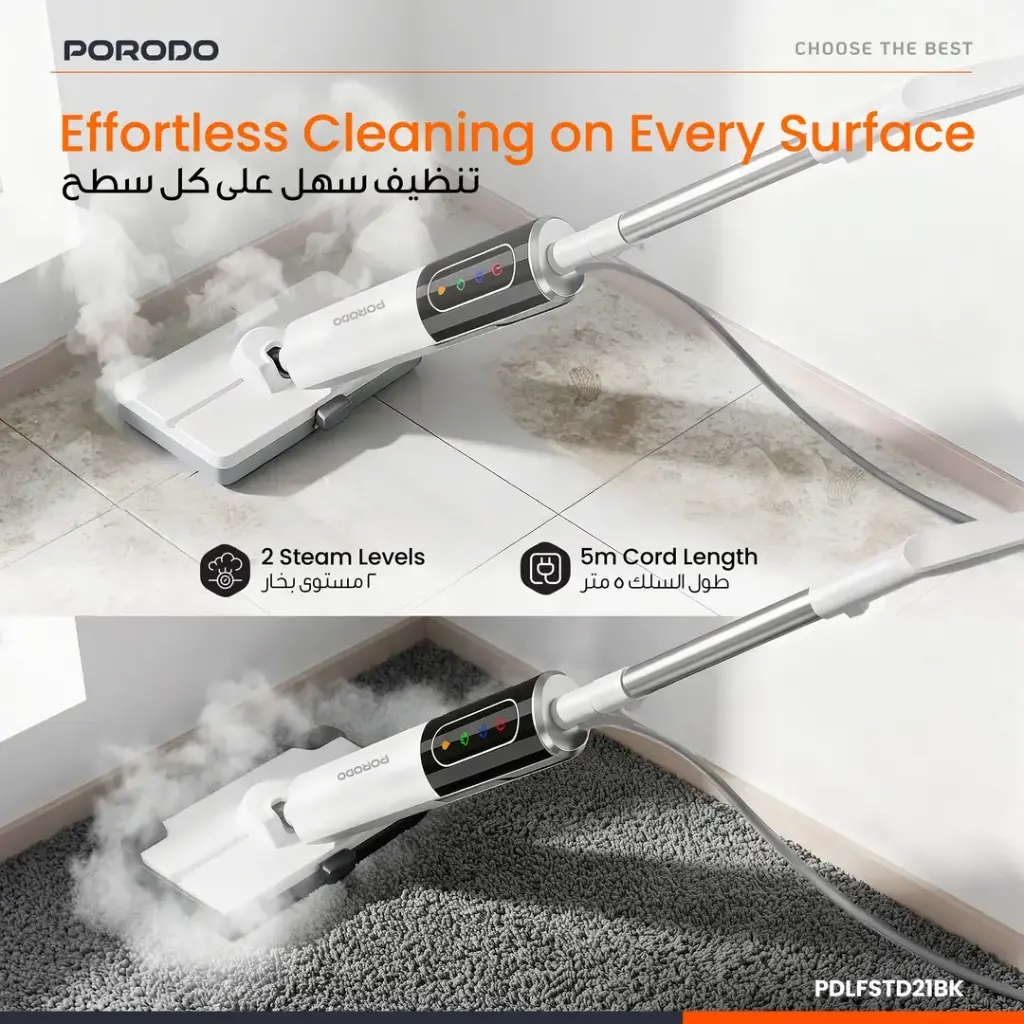 Porodo RapidSteam Multi-Function Steam Mop with Touch Control - View 2