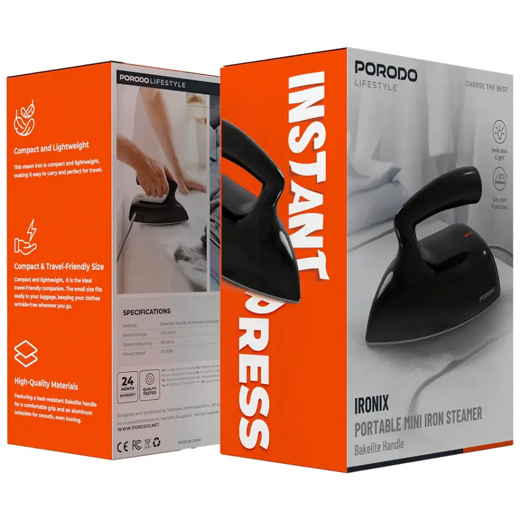 Porodo Lifestyle Ironix Portable Mini Dry Iron - Black - View 2