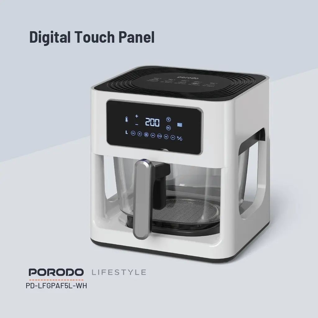 Porodo 5L Glass Air Fryer - Touch Controls