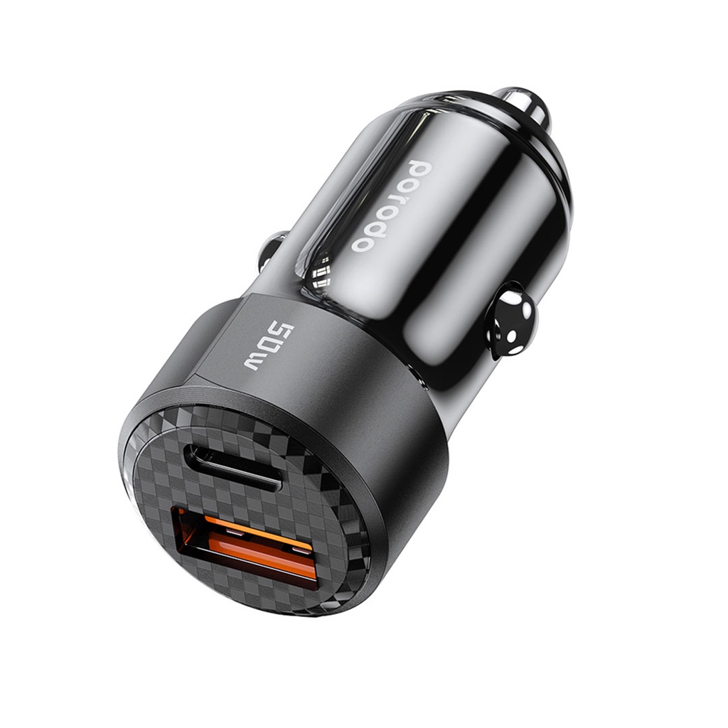Porodo 50W Dual-Port Car Charger - Angled View