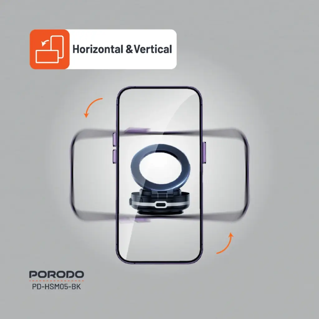 Porodo HS05 Vacuseal Magnetic Phone Mount - Phone Orientation