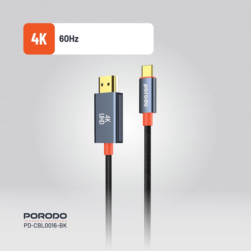 Porodo USB-C to HDMI Woven Cable, 4K 60Hz, 2m - 4K Output