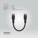 Porodo 60W USB-C to USB-C Braided Cable, 25cm - Specifications