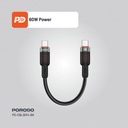 Porodo 60W USB-C to USB-C Braided Cable, 25cm - 60W Power Delivery