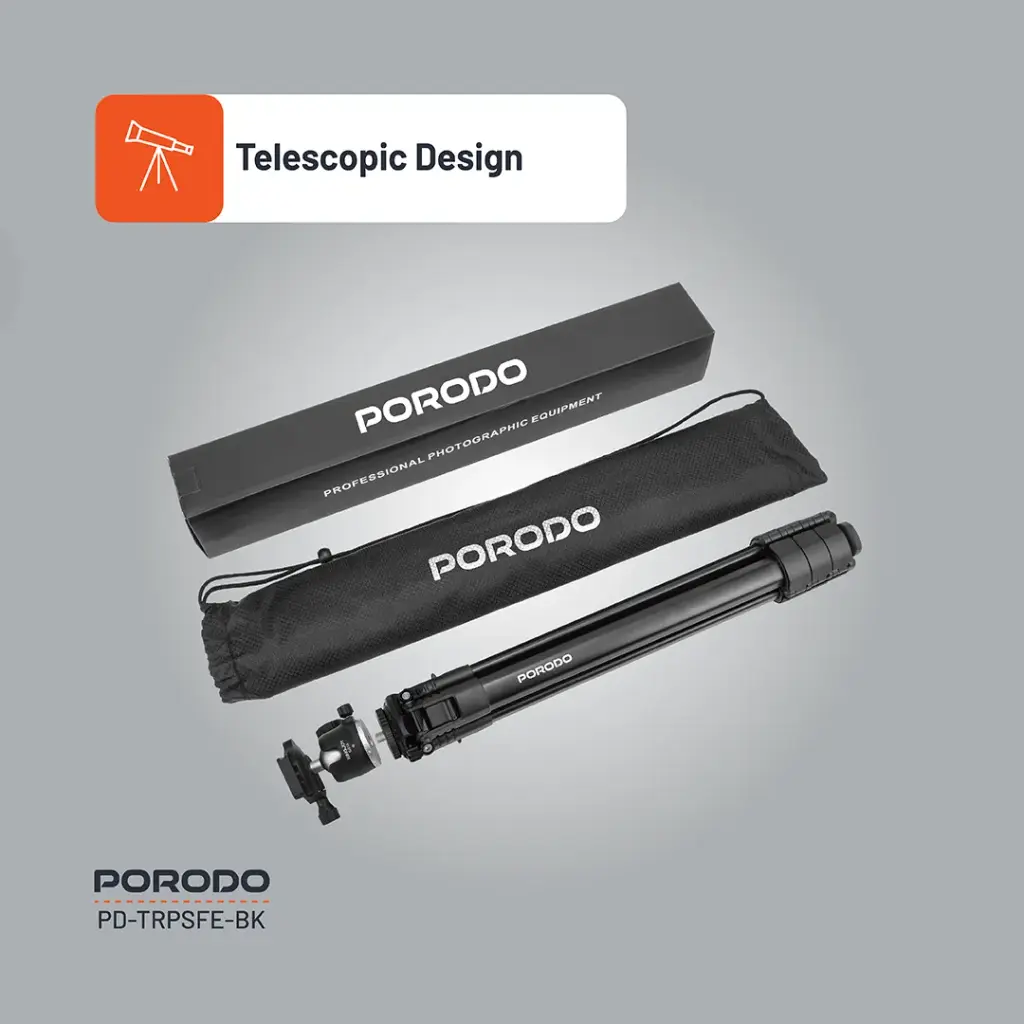 Porodo Lightweight Aluminium Tripod - Telescopic Design