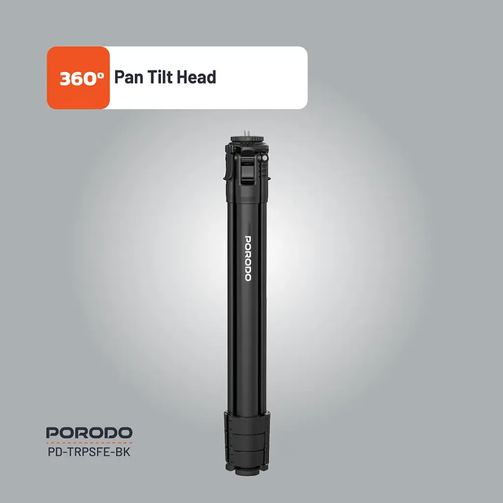 Porodo Lightweight Aluminium Tripod - Pan and Tilt Head
