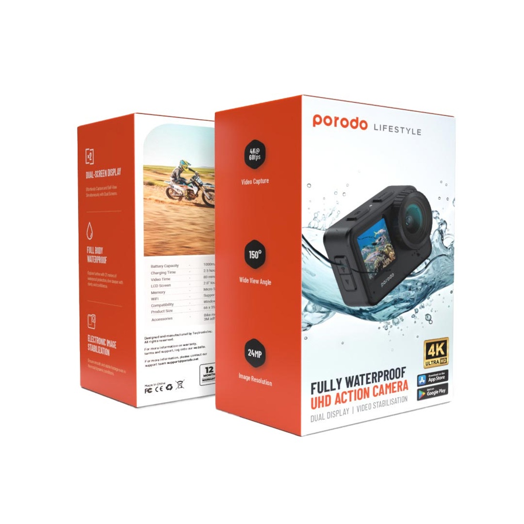 Porodo Dual-Screen 4K Action Camera with Stabilisation - Packaging