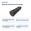 Key features – Xiaomi Mi 37W Dual-Port Car Charger – Black