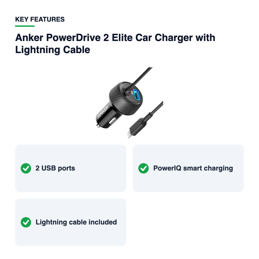 Key features – Anker PowerDrive 2 Elite Car Charger with Lightning Cable