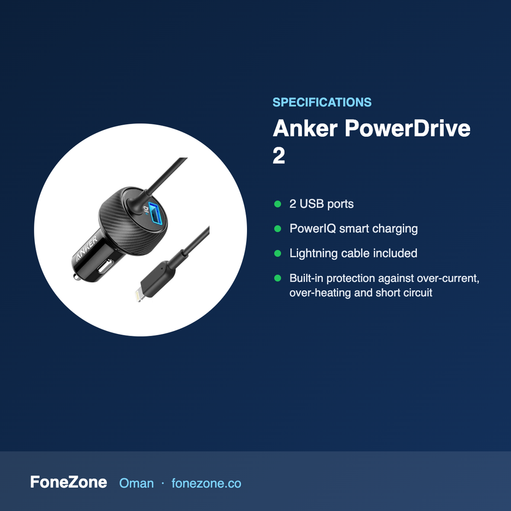 Specifications – Anker PowerDrive 2 Elite Car Charger with Lightning Cable