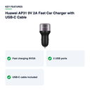 Key features – Huawei AP31 9V 2A Fast Car Charger with USB-C Cable