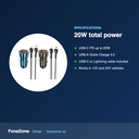 Specifications – Hoco Z46 PD20W + QC3.0 Car Charger with USB-C to Lightning Cable