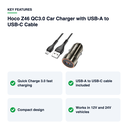 Key features – Hoco Z46 QC3.0 Car Charger with USB-A to USB-C Cable