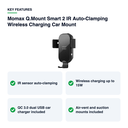 Key features – Momax Q.Mount Smart 2 IR Auto-Clamping Wireless Charging Car Mount