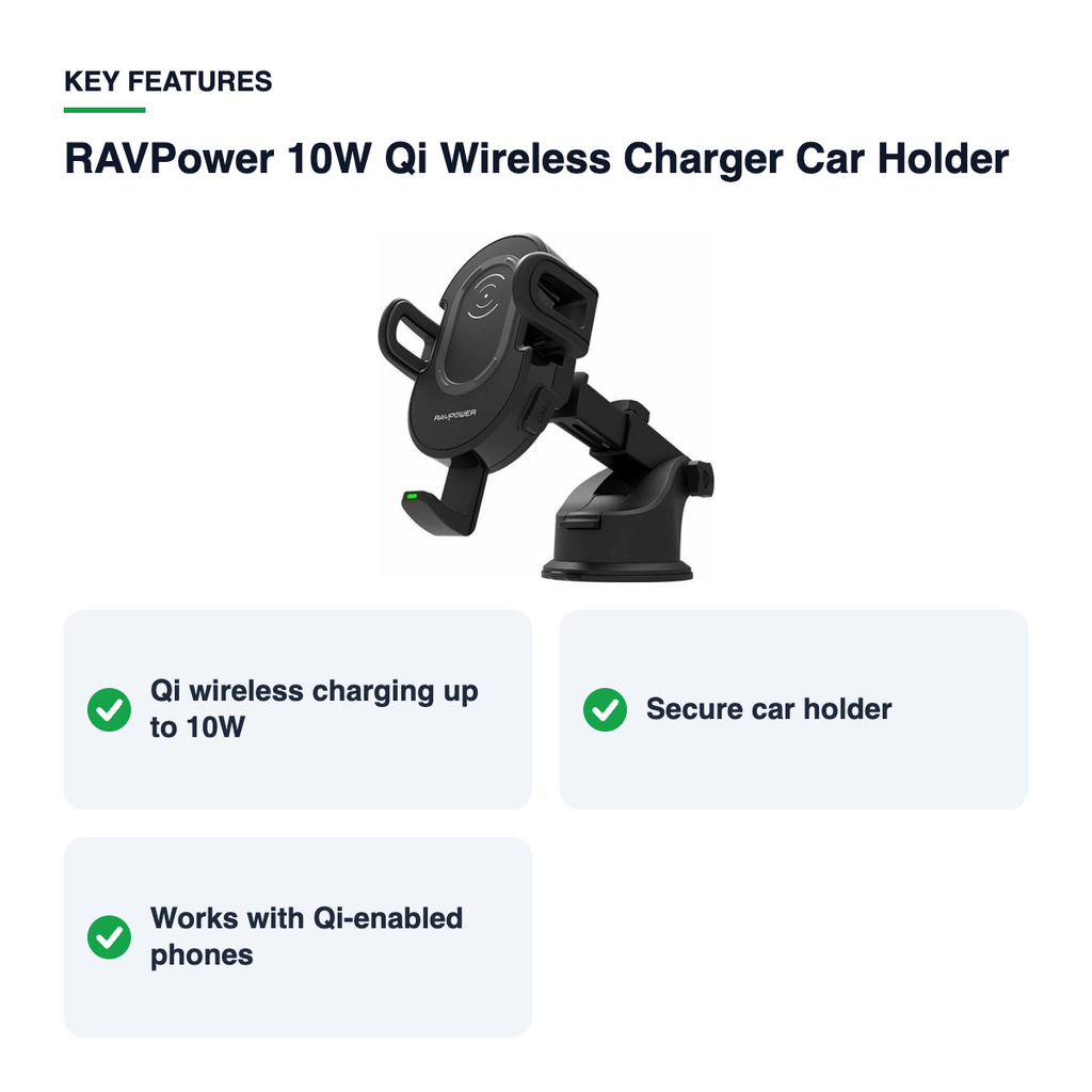 Key features – RAVPower 10W Qi Wireless Charger Car Holder