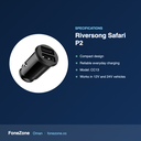 Specifications – Riversong Safari P2 CC13 Car Charger – Black