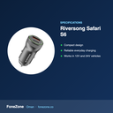Specifications – Riversong Safari S6 Car Charger – Black