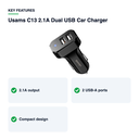Key features – Usams C13 2.1A Dual USB Car Charger