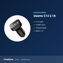 Specifications – Usams C13 2.1A Dual USB Car Charger