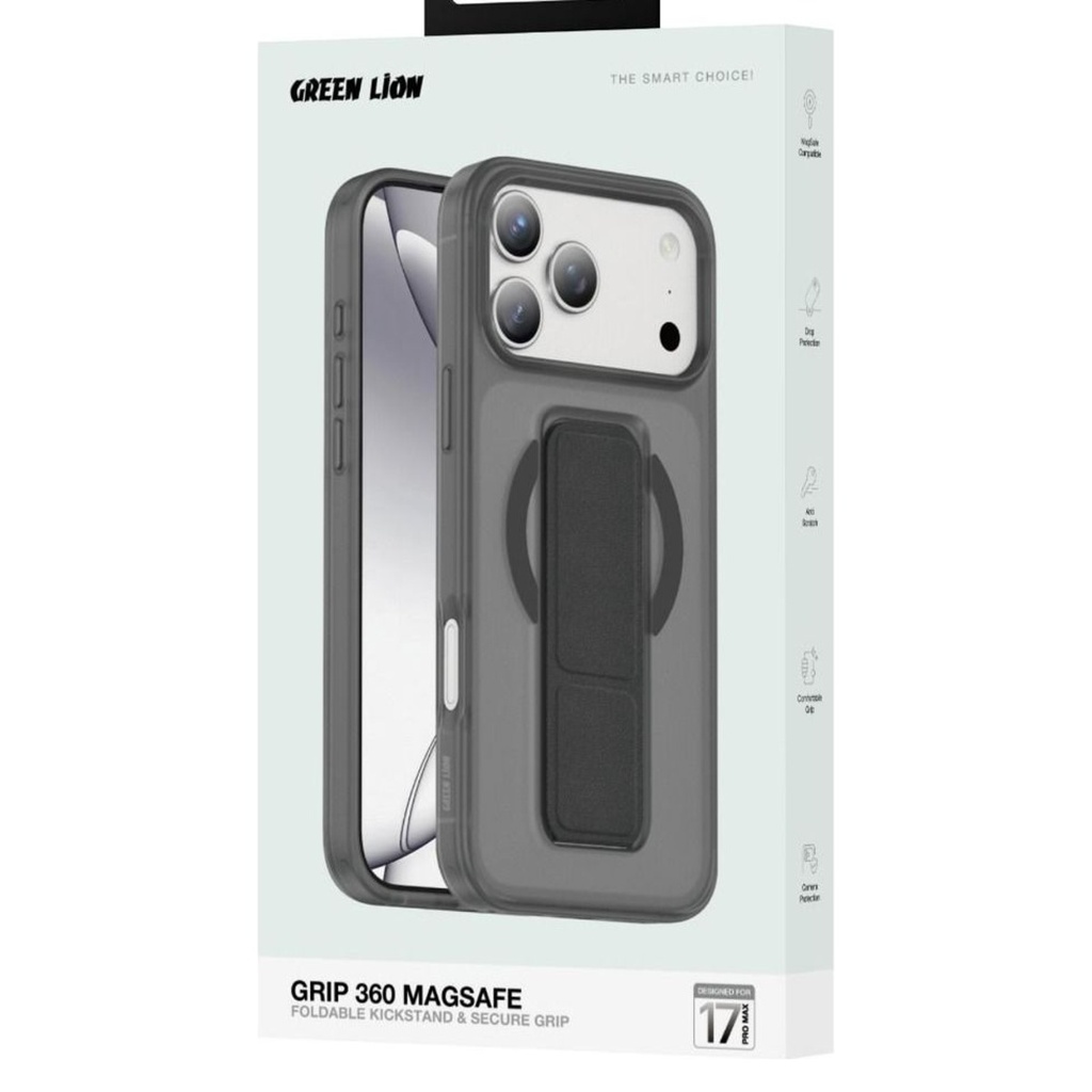 Green Lion GRIP 360 MagSafe Case for iPhone 17 Pro Max – Black – packaging