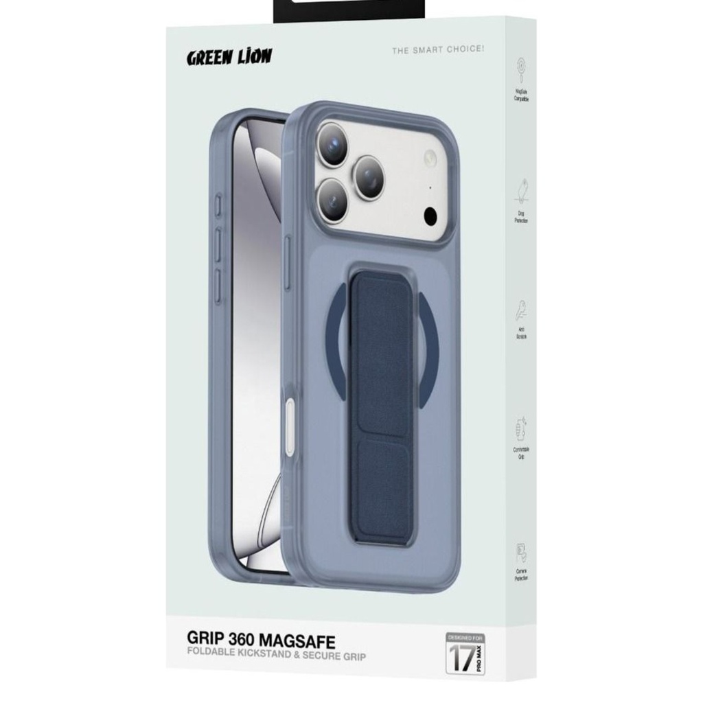 Green Lion GRIP 360 MagSafe Case for iPhone 17 Pro – Blue – packaging