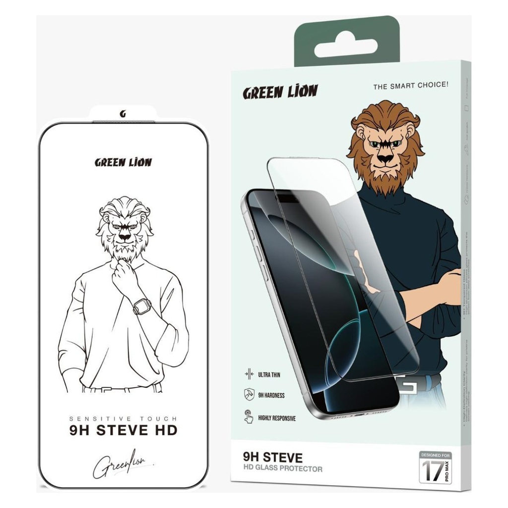 Green Lion 9H Steve HD Screen Protector for iPhone 17 Pro – Clear – packaging