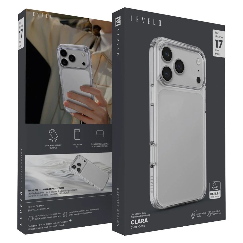 Levelo Clara TPU+PC Case for iPhone 17 Pro &17 Pro Max – packaging